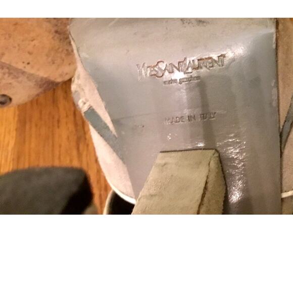 1980s Yves Saint Laurent Rive Gauche gray suede T strap platform Sandals - Picture 2 of 10